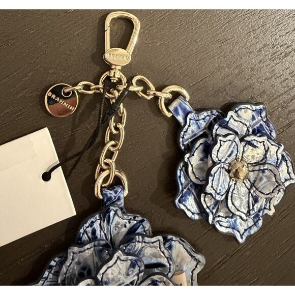 NWT $125 BRAHMIN FLOWER DUO COASTAL BLUE Leather Charm Key Fob - Picture 5 of 7
